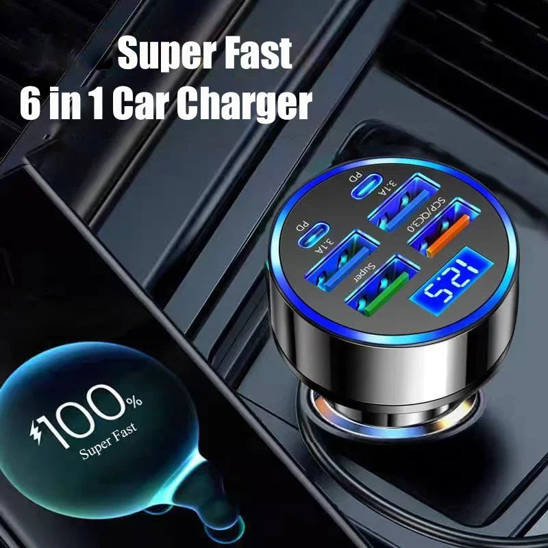 UYUXIO 6 in 1 USB C Car Phone Charger Adapter with Voltage Display Super Fast Charge in Car for iPhone Samsung One year warranty