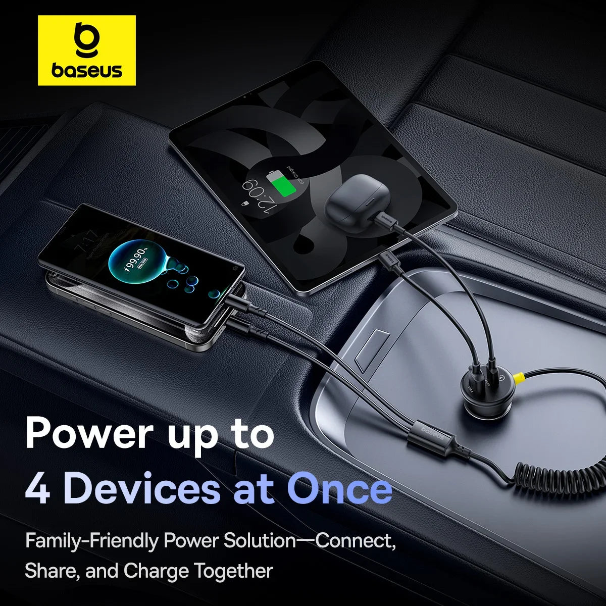 Baseus 60W Car Charger Retractable Spring Cable Fast Charging For iPhone Samsung  One year warranty