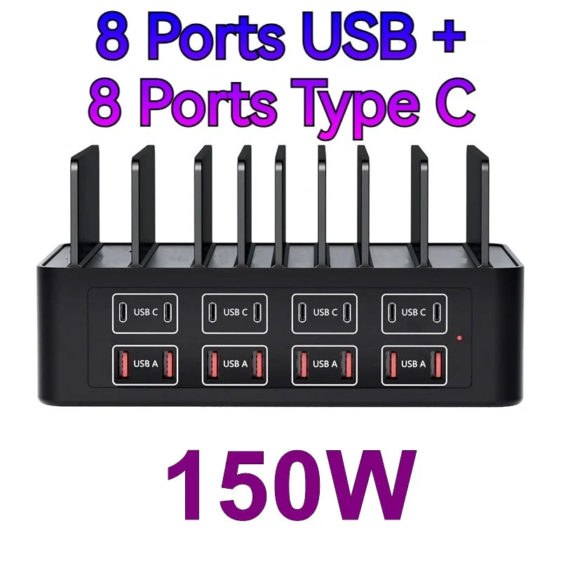 150W Universal Multi USB Type C Fast Charger 16 Port 3.5A MAX Charging Station Stand For Ipad Iphone  Samsung One year warranty
