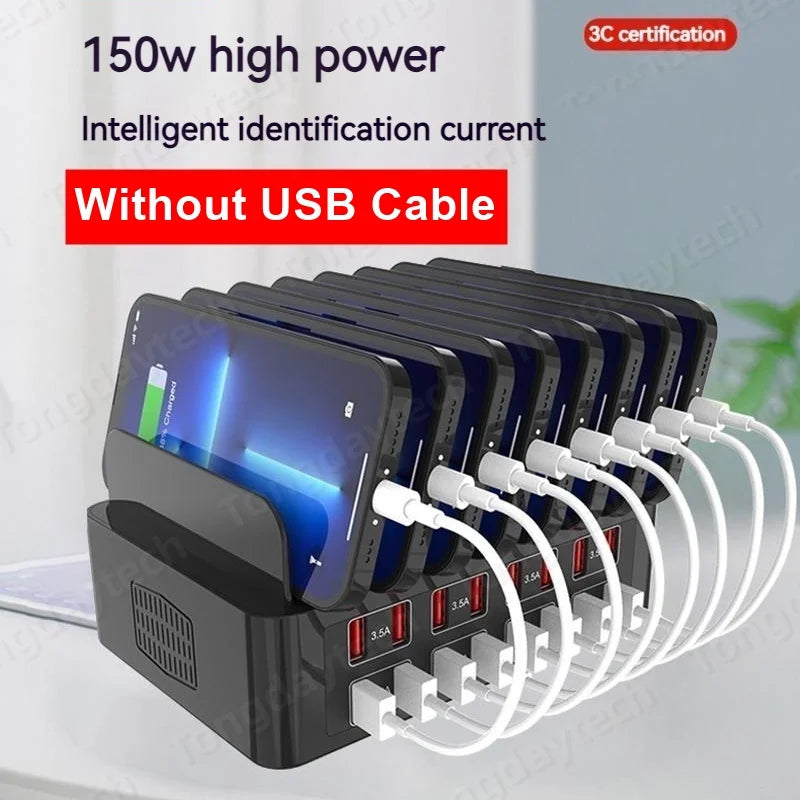 150W Universal Multi USB Type C Fast Charger 16 Port 3.5A MAX Charging Station Stand For Ipad Iphone  Samsung One year warranty
