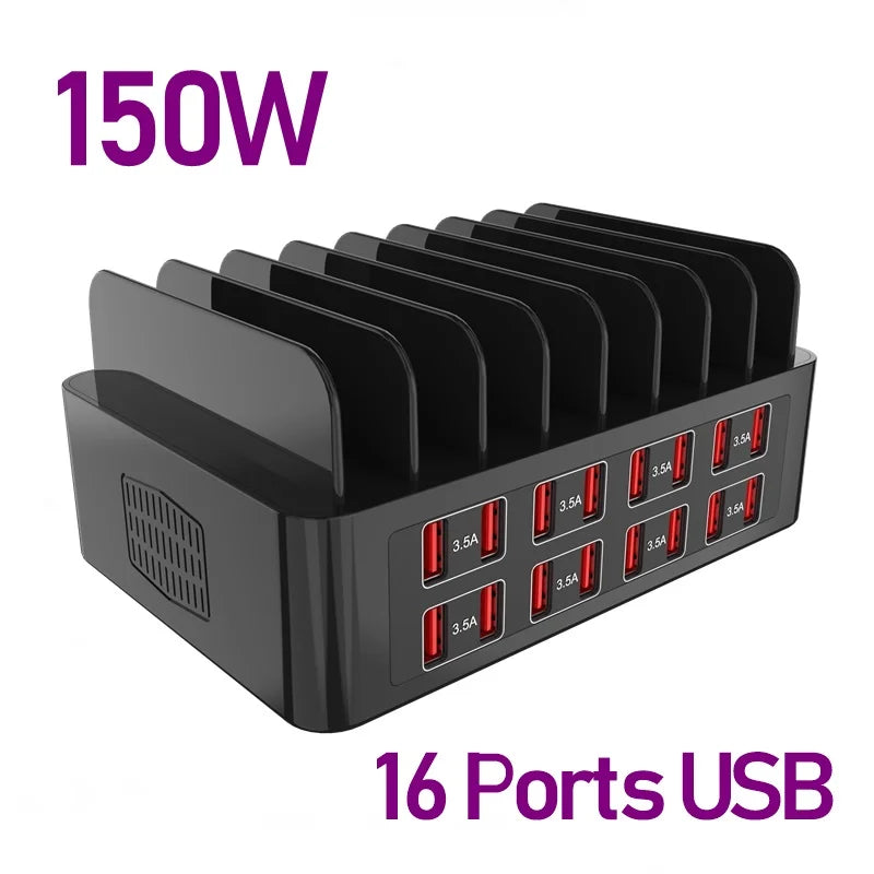 150W Universal Multi USB Type C Fast Charger 16 Port 3.5A MAX Charging Station Stand For Ipad Iphone  Samsung One year warranty