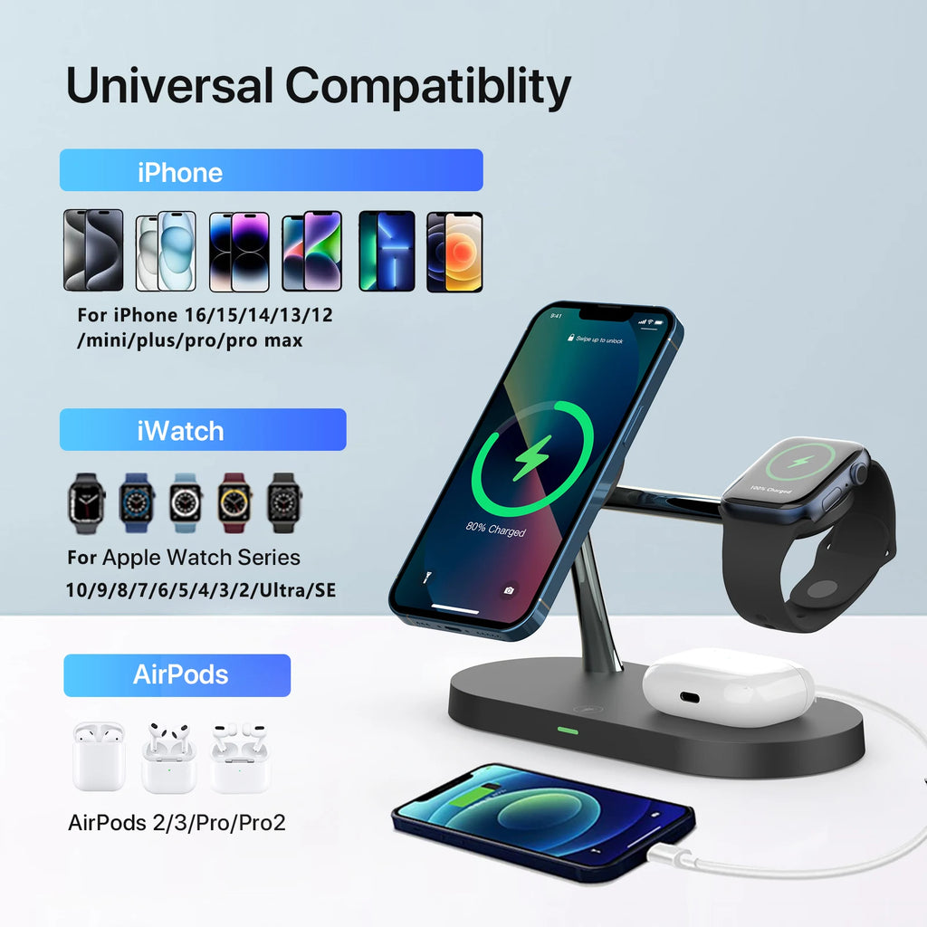 3 in 1 Wireless Charger Stand For iPhone Fast Charging Station for Apple Watch  One year warranty
